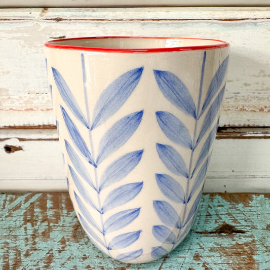 Ceramic cup with blue leaf pattern - Jones & Co - Granada Cup - Leaf