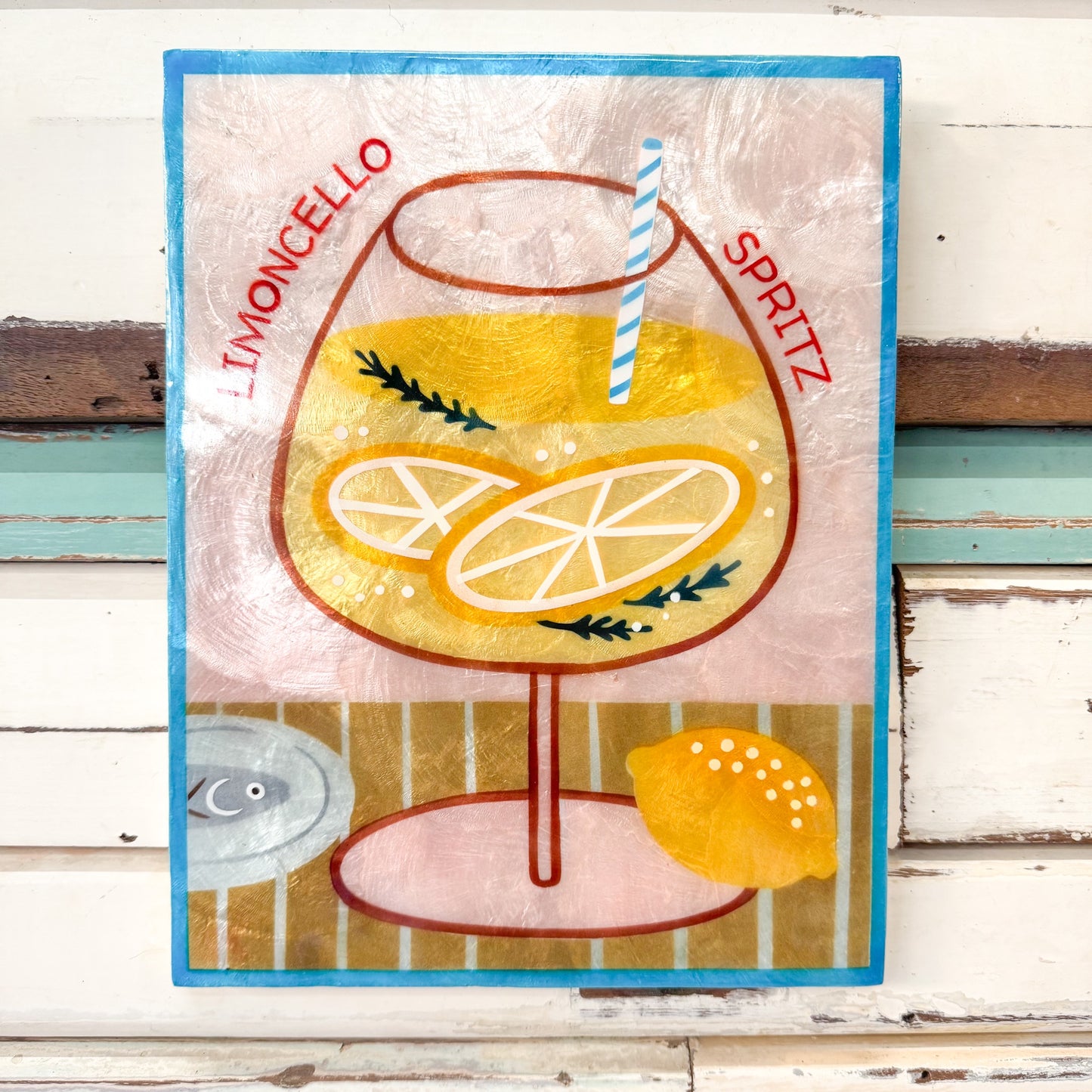 Jones & Co - Happy Hour Limoncello Tile - CAPIZ shell wall tile with cocktail drink