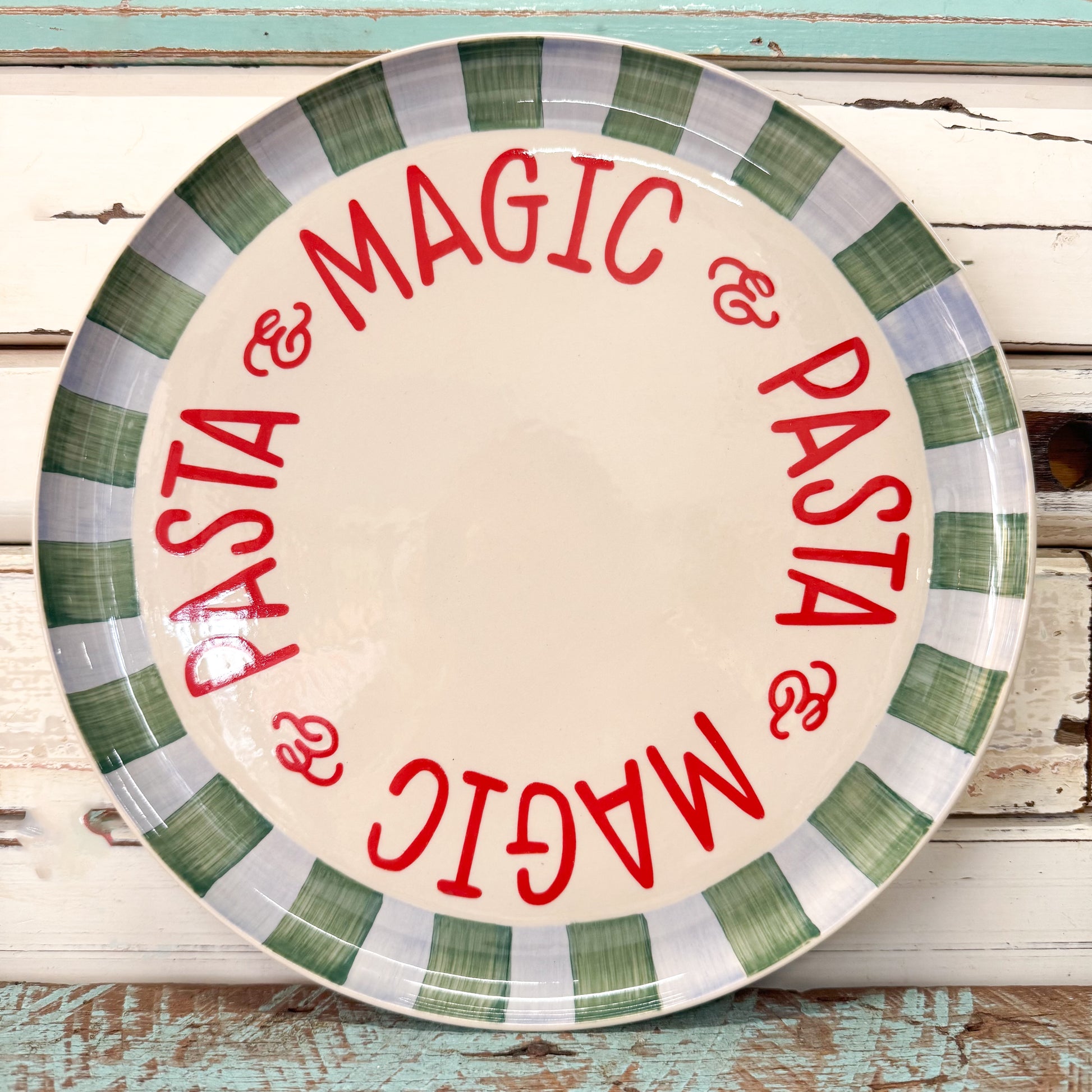 Decorative plate with 'Pasta & Magic' text Jones & Co - Love Notes Platter - Pasta Stripe