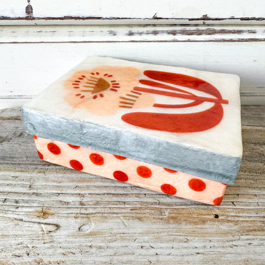 Rectangular capiz shell box with flower design