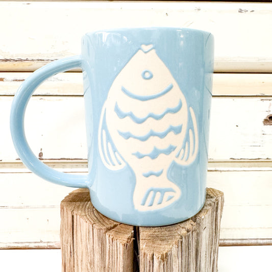 Light blue mug with fish design Jones & Co - Sunroom Mug - Fish
