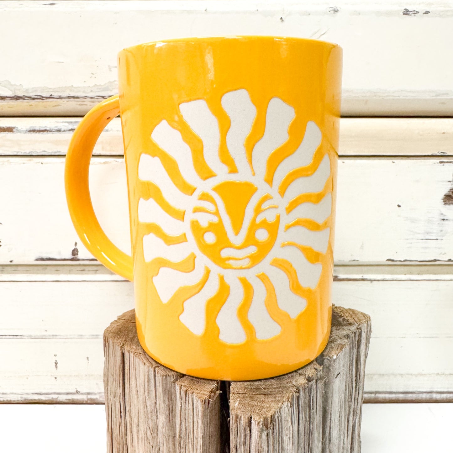Yellow mug with white sun design Jones & Co - Sunroom Mug - Sun