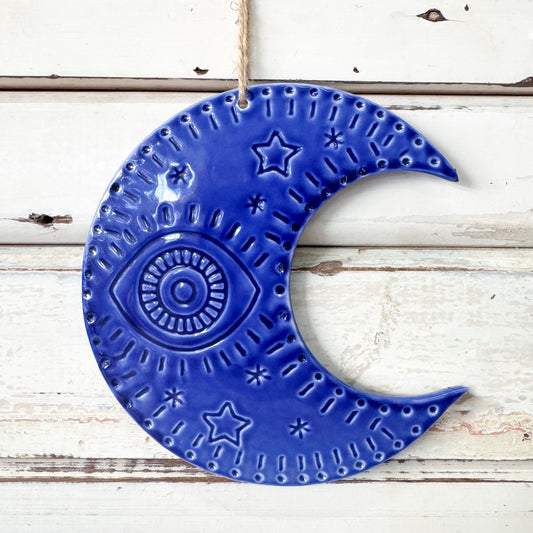 Blue ceramic crescent moon -Jones & Co - Talisman Indigo Moon