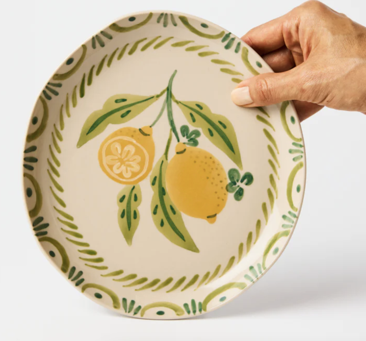 Ceramic plate with lemon  & green leaves design - Jones & Co - Tavola Plate