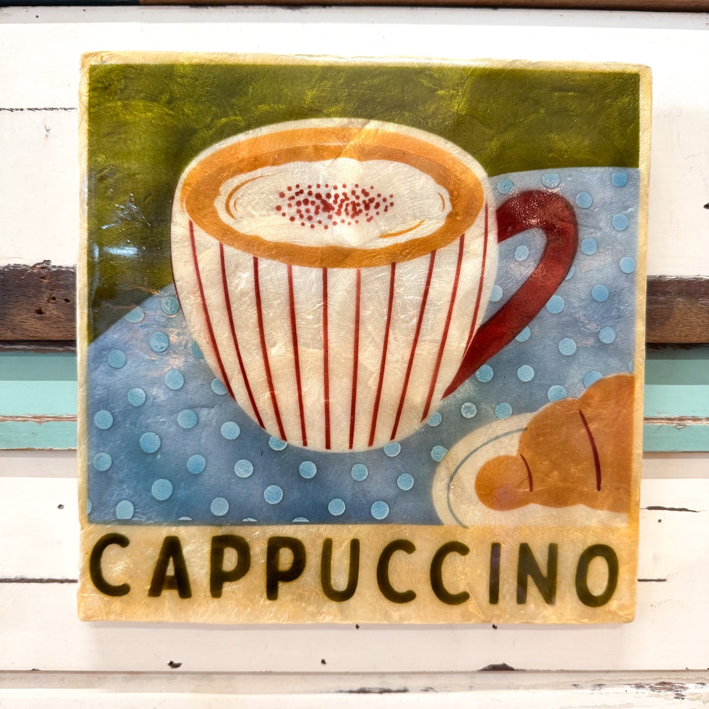 Jones & Co | Barista Cappuccino
Capiz shell tile with Cappuccino cup of coffee wall art
