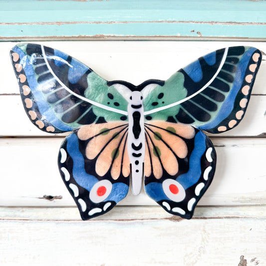 Butterfly capiz shell wall art with colourful wings. Jones & Co - Canopy Butterfly Blue