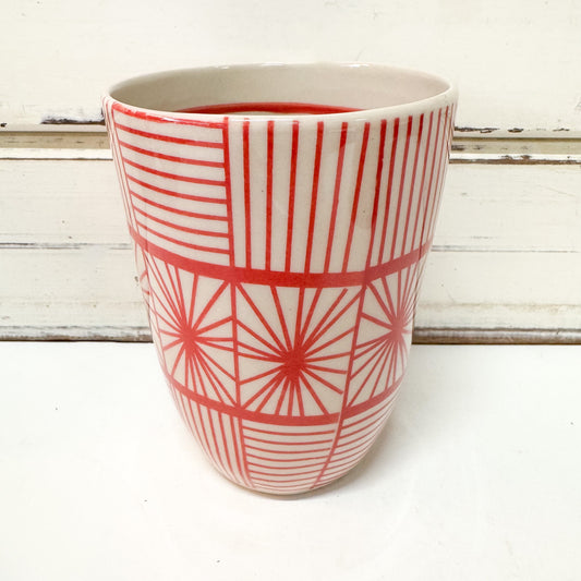 Jones & Co Caravan Cup - Ruby - tumbler style cup with glazed red geometric pattern