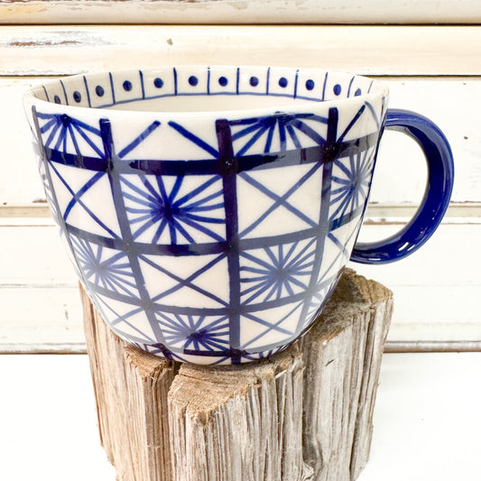 Jones & Co Caravan Mug - Indigo short ceramic blue & white mug
