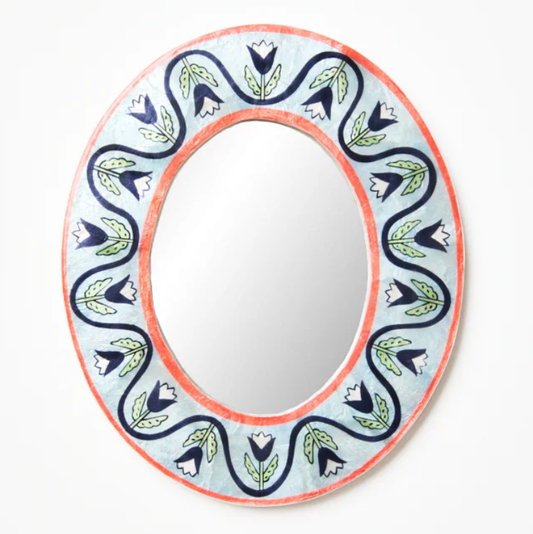 Decorative mirror with floral pattern on a white background