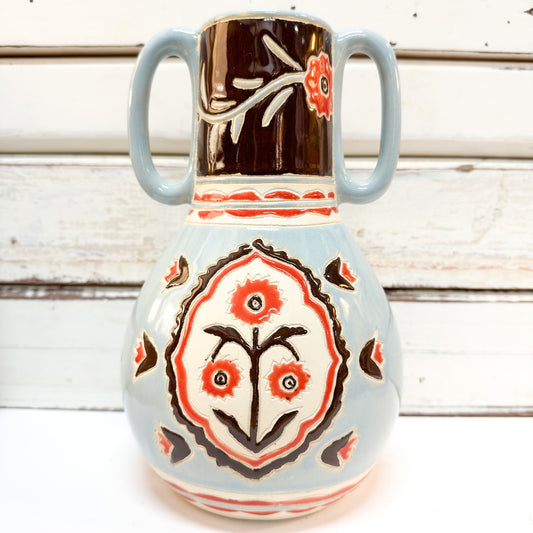 Jones & Co | Samira Vase - Flowers - vase with handpainted flowers & two handles