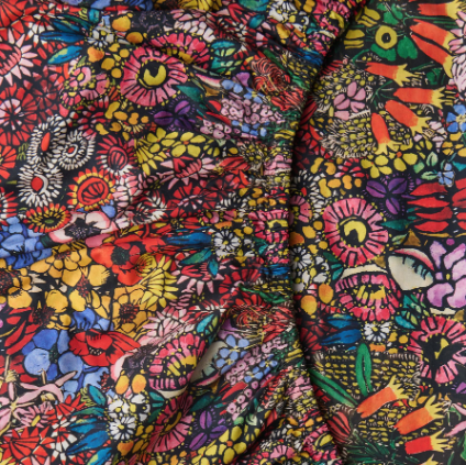 Kip&Co - Paradise Organic Cotton Fitted Sheet - multi coloured bright floral on black background fitted sheet