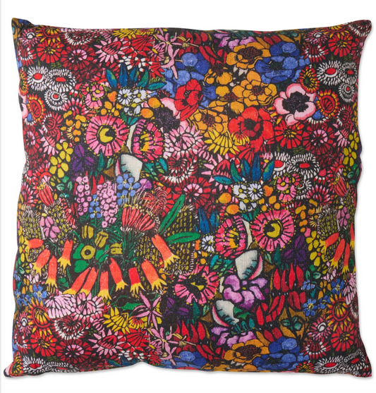 Colourful floral pillow with intricate floral patterns 
