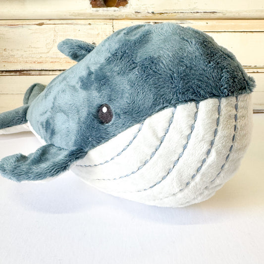 Lily & George - Lulu The Whale. Plush whale toy with white belly and feature stitching