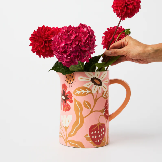 Pink floral jug with flowers