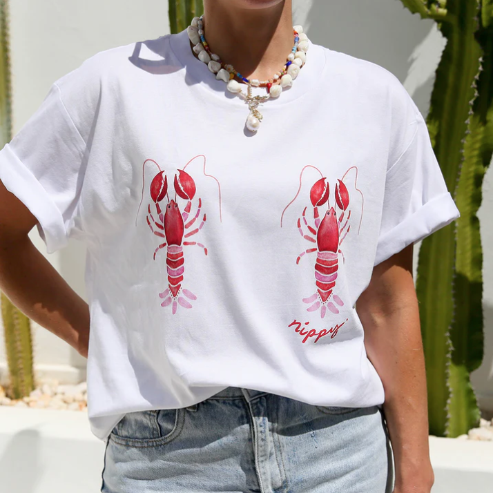WHITE TEE SHIRT WITH LOBSTERS