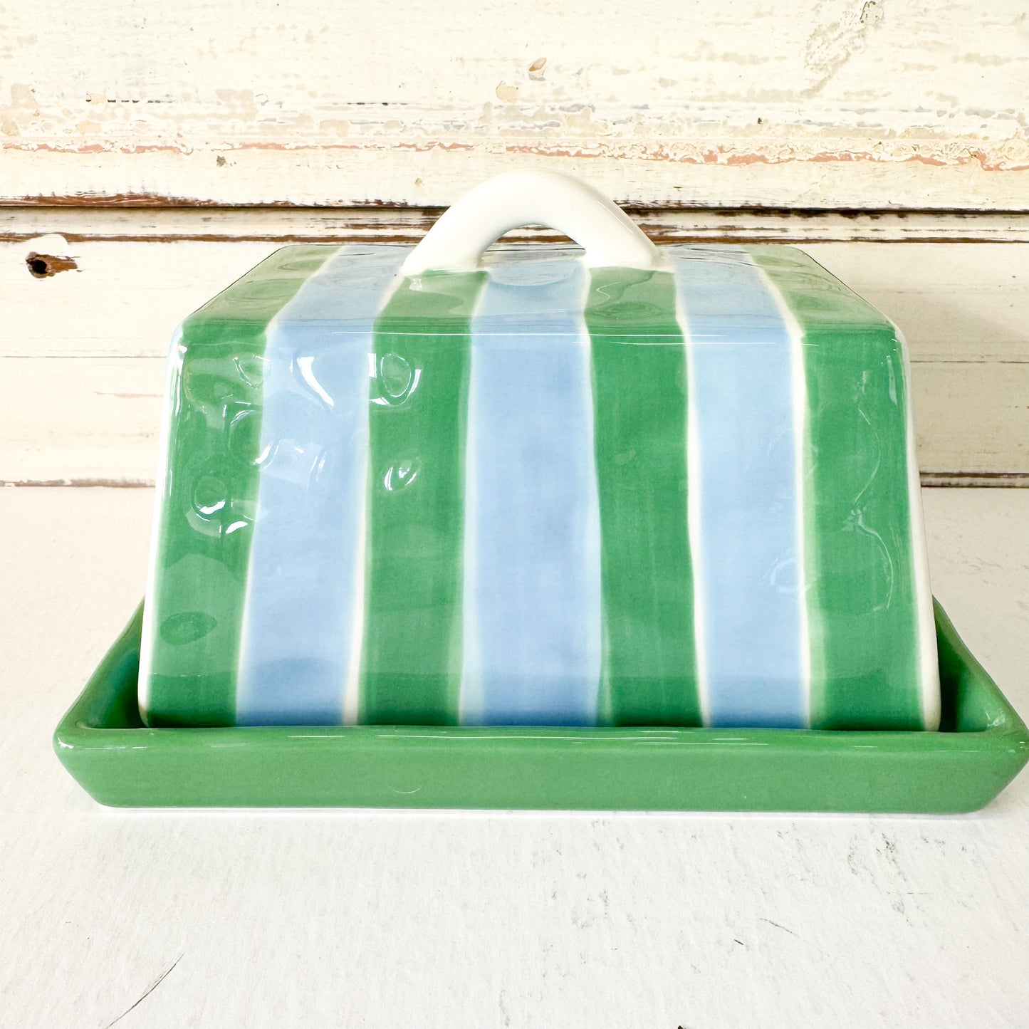 Green and blue striped butter dish -Noss and Co - Butter Dish - Cornflower Blue & Green