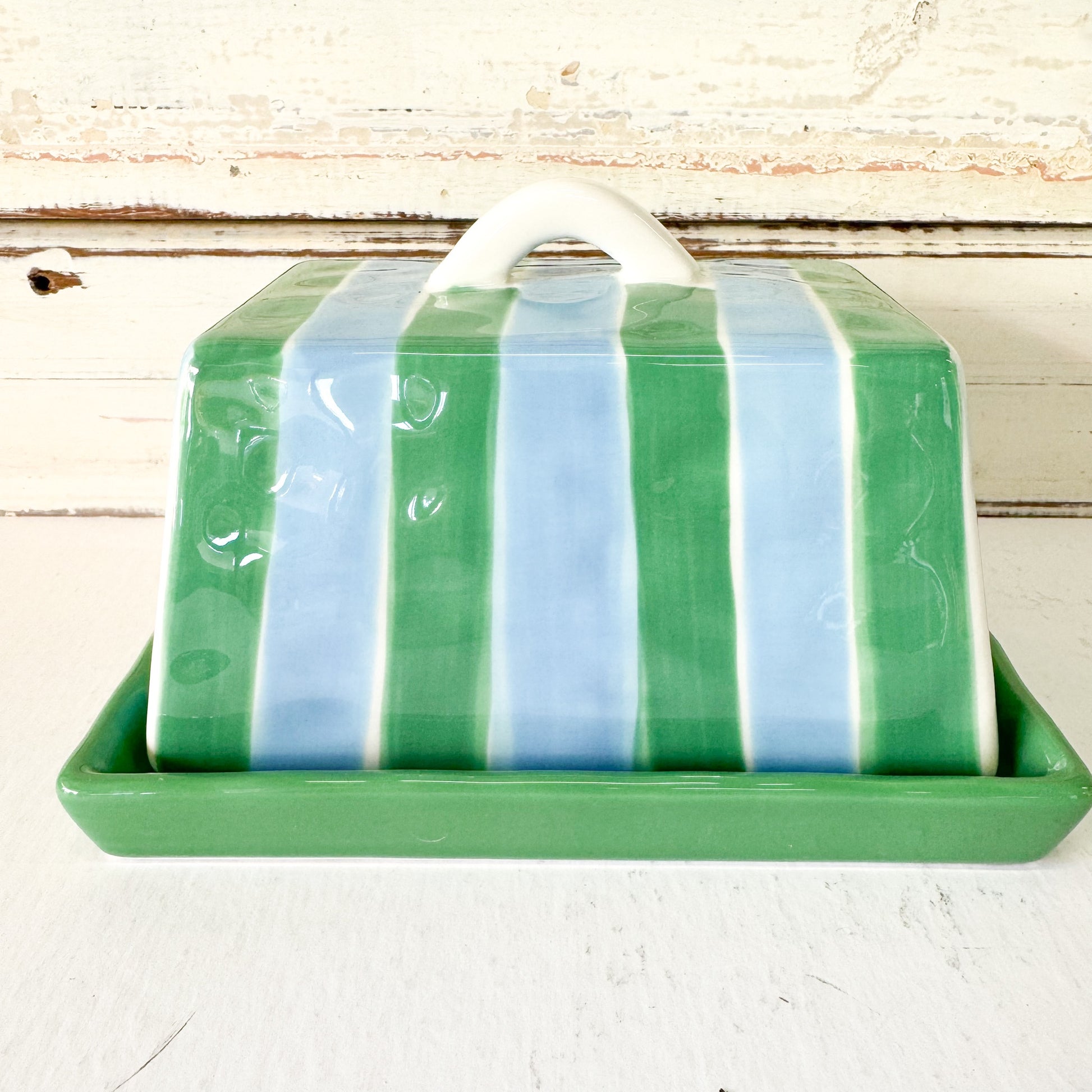Green and blue striped butter dish -Noss and Co - Butter Dish - Cornflower Blue & Green