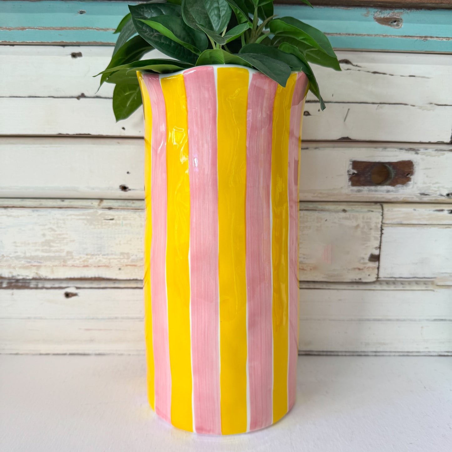 Striped pink and yellow vase - Noss and Co - Large Vase - Pink & Yellow Stripe