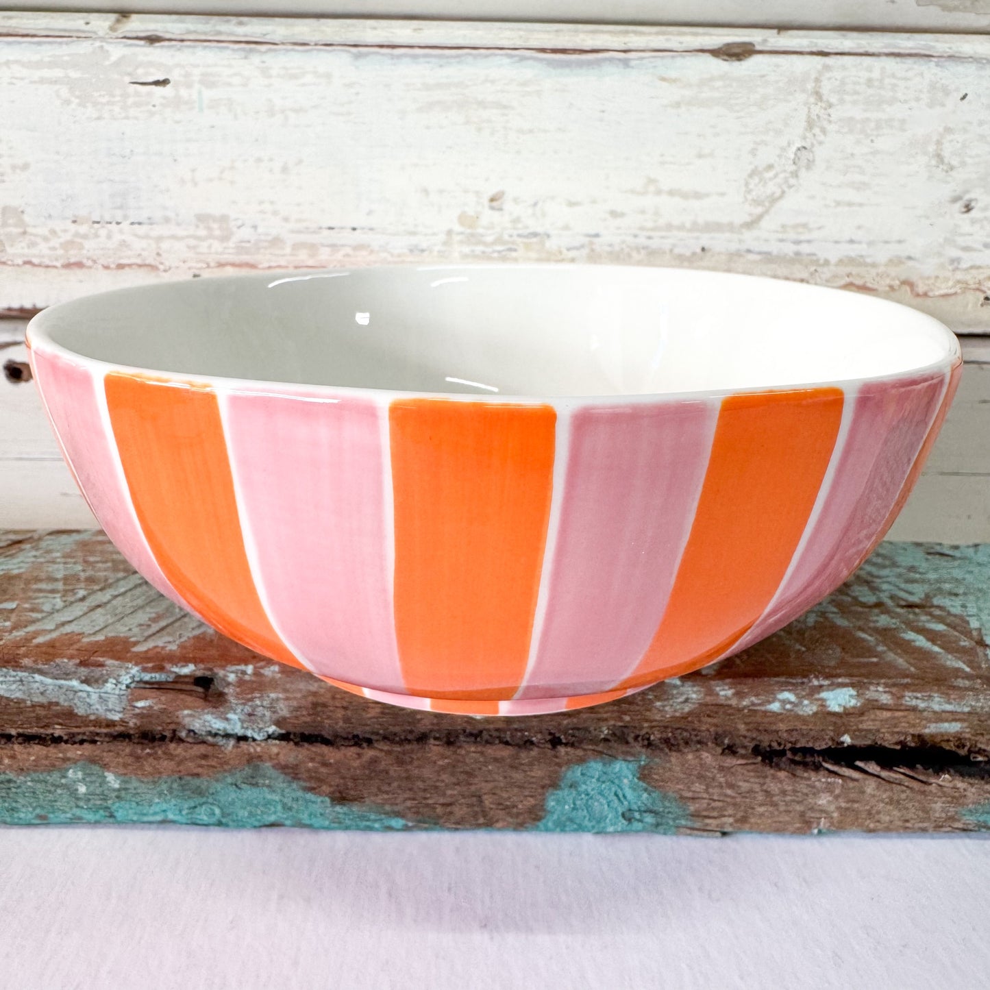 Ceramic bowl with pink and orange stripes -Noss and Co - Medium Bowl - Pink & Orange Stripe
