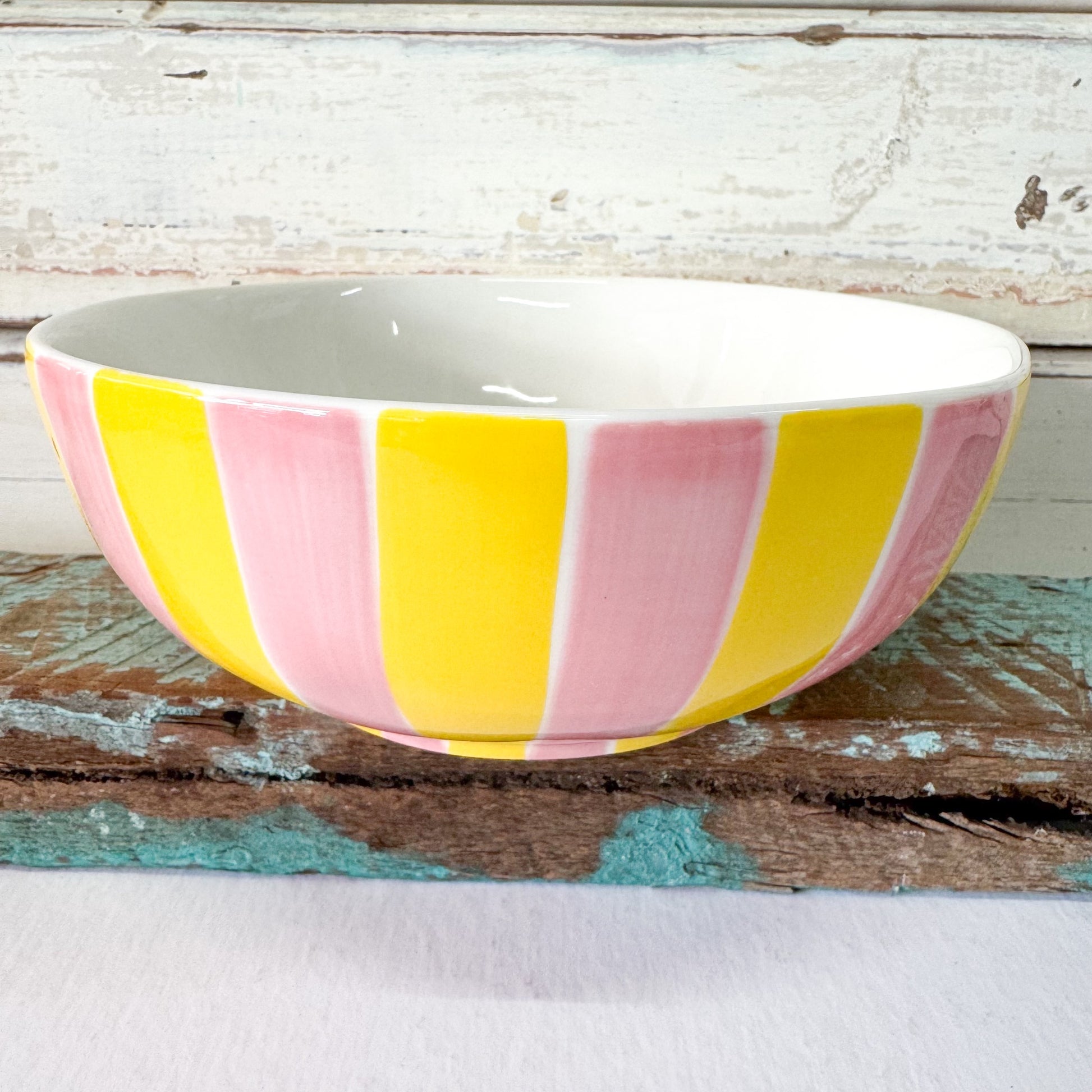 Ceramic bowl with pink and yellow stripes -Noss and Co - Medium Bowl - Pink & Yellow Stripe