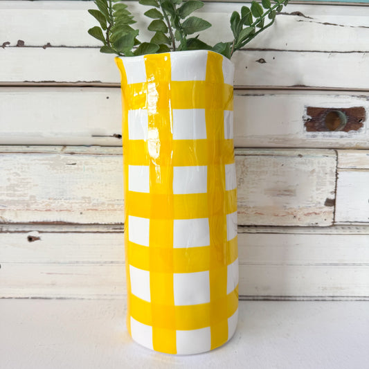 Yellow and white checkered vase - Noss and Co - Medium Vase - Yellow Gingham