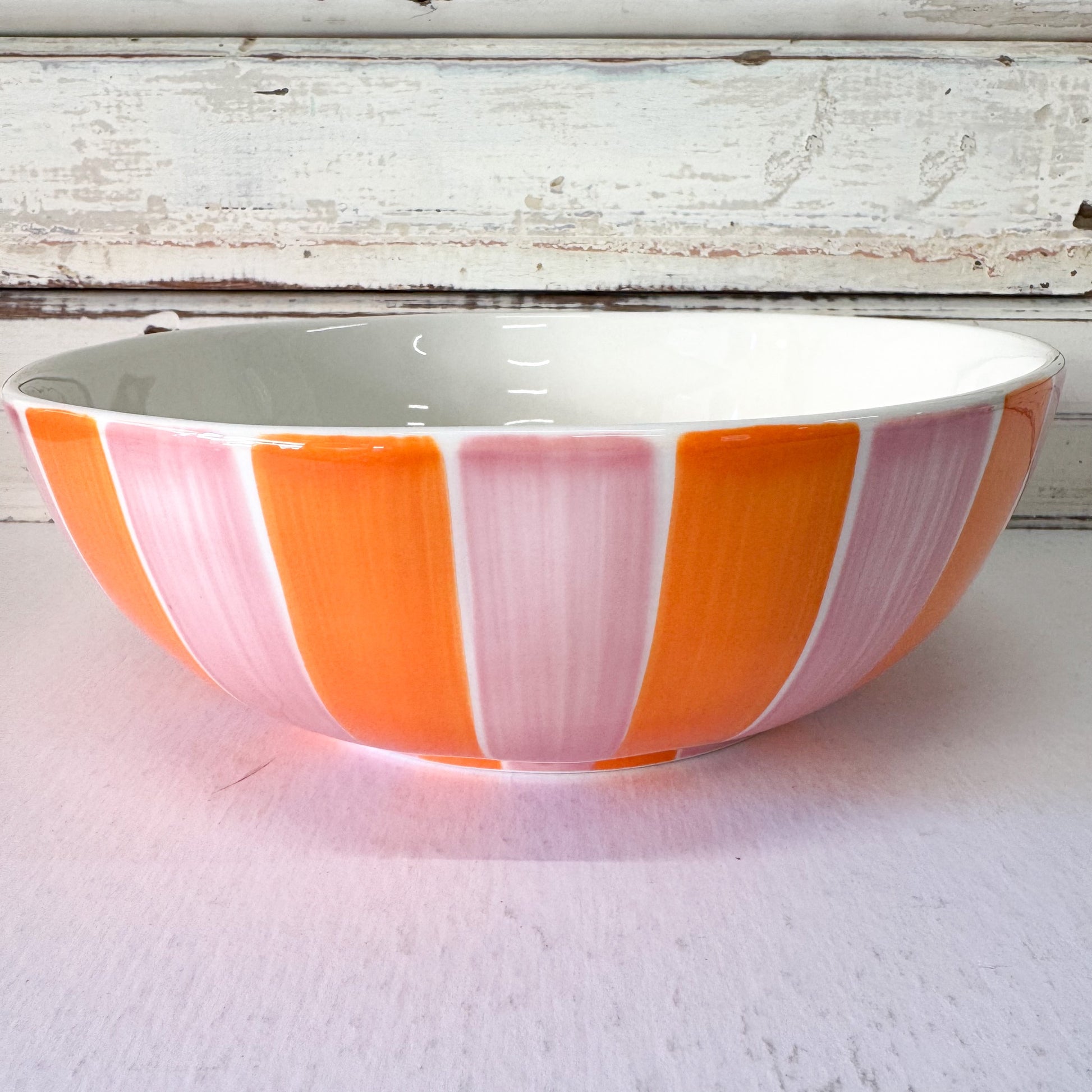 Decorative bowl with orange and pink stripes -Noss and Co - Salad Bowl - Pink & Orange Stripe