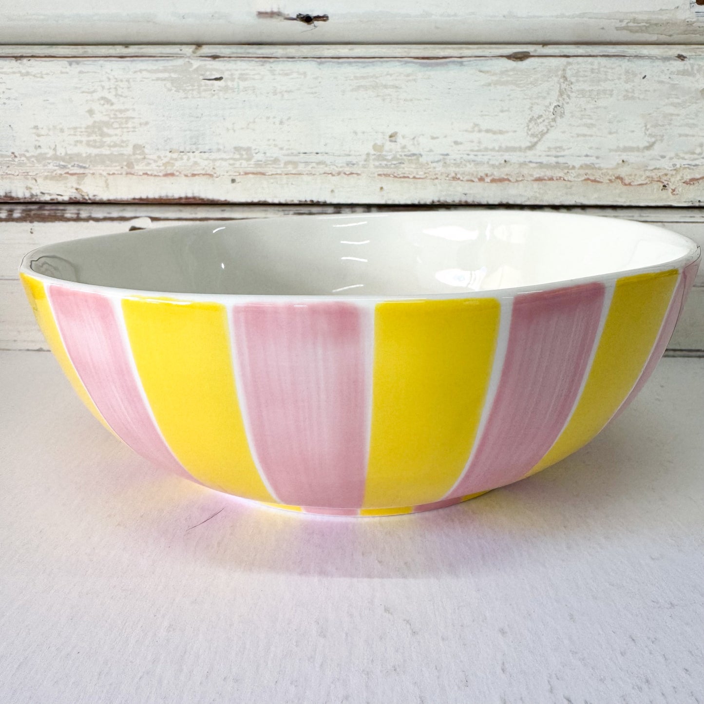 Colorful striped bowl Noss and Co - Salad Bowl - Pink & Yellow Stripe