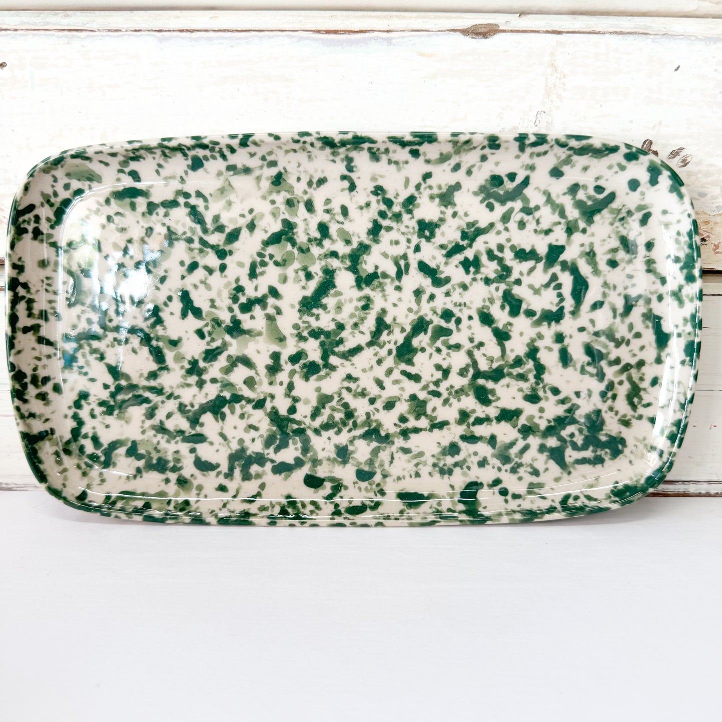 Jones & co ceramic tray with green splatter 