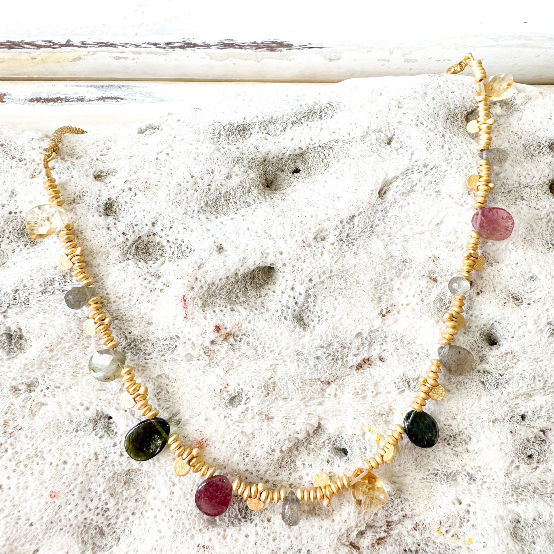 RUBYTEVA Tourmaline & Citrine Gold Charm Necklace