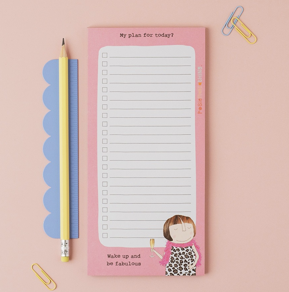 A pink daily planner notepad with lined writing space and cute cartoon graphics,. Rosie Made a Thing | Listy Jot Pad - Be Fabulous