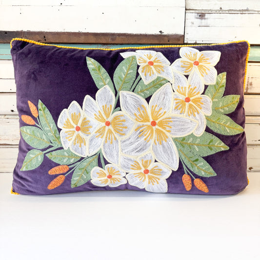 Decorative pillow with floral embroidery Ruby Star | White Frangipani Cushion