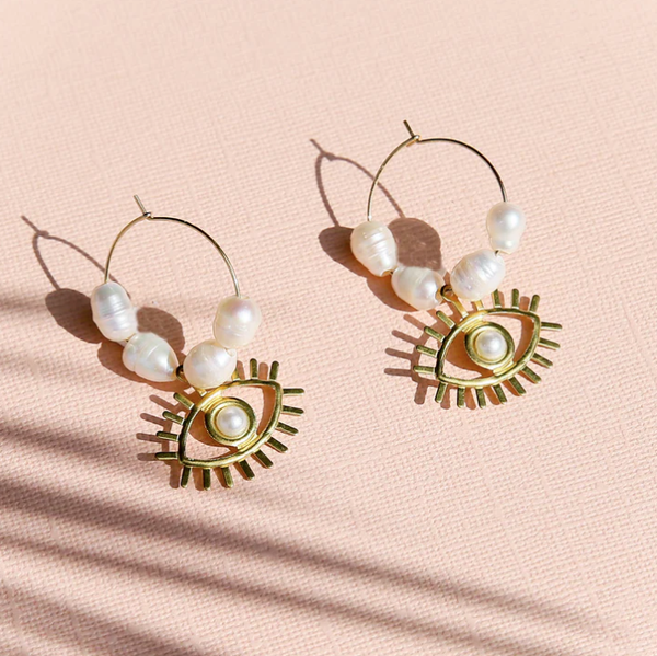 Gold Eye Pearl Hoops
