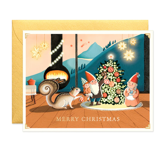Tiny Cabin Elf Christmas Card
