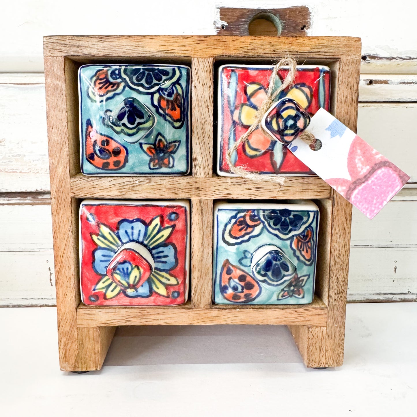 Status Collections - Flower 4 Drawer Box. Hand painted Ceramic drawers in a wooden box 
