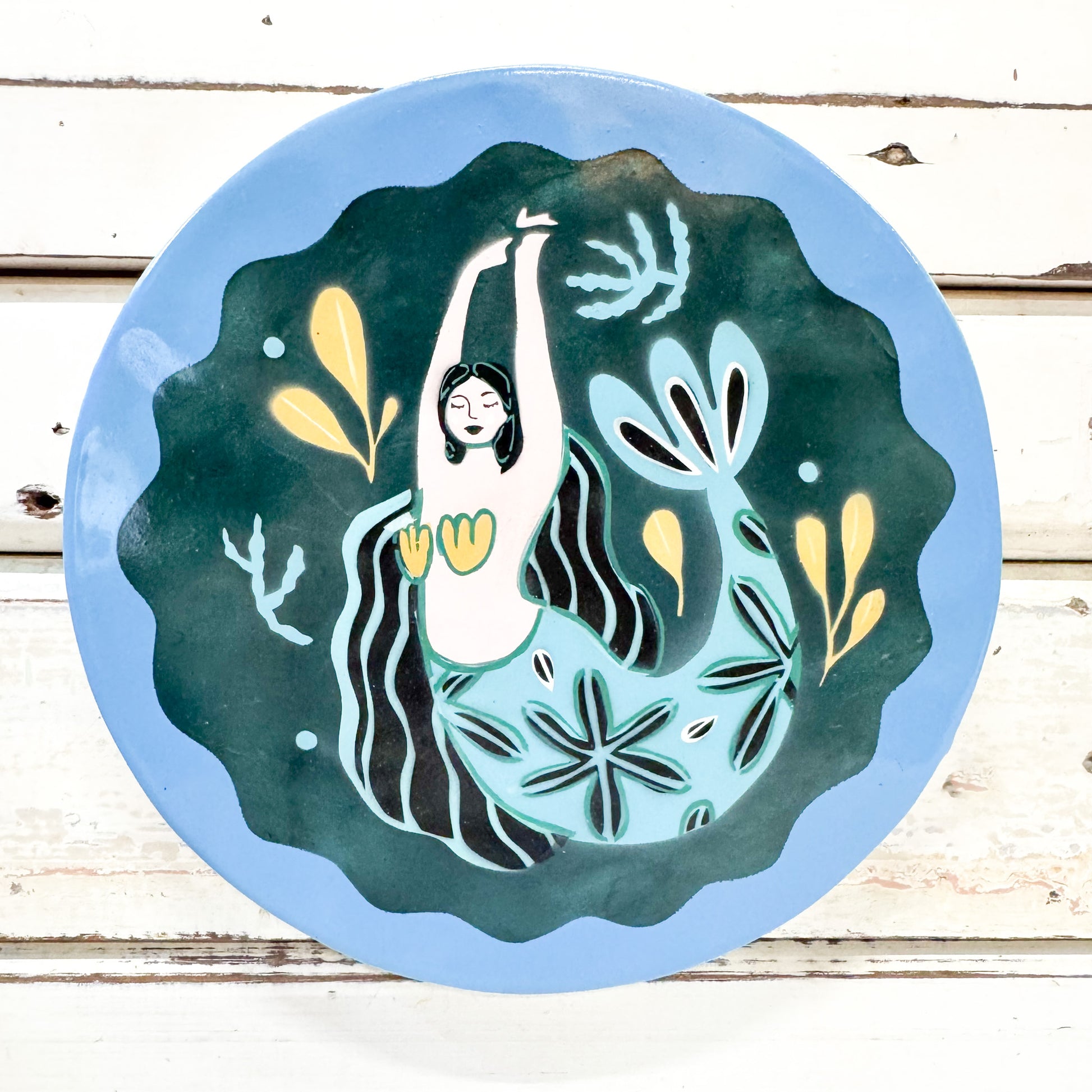 Jones and Co blue & green mermaid capiz tile