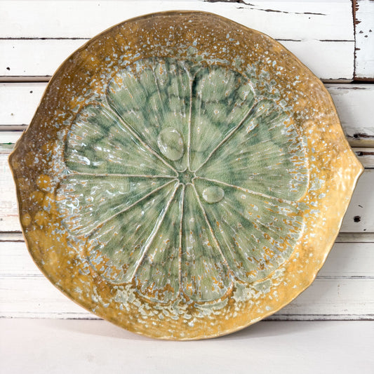 Stoneware plate with green & mustard reactive glaze - The Brightside Store | Citron Lime Plate
