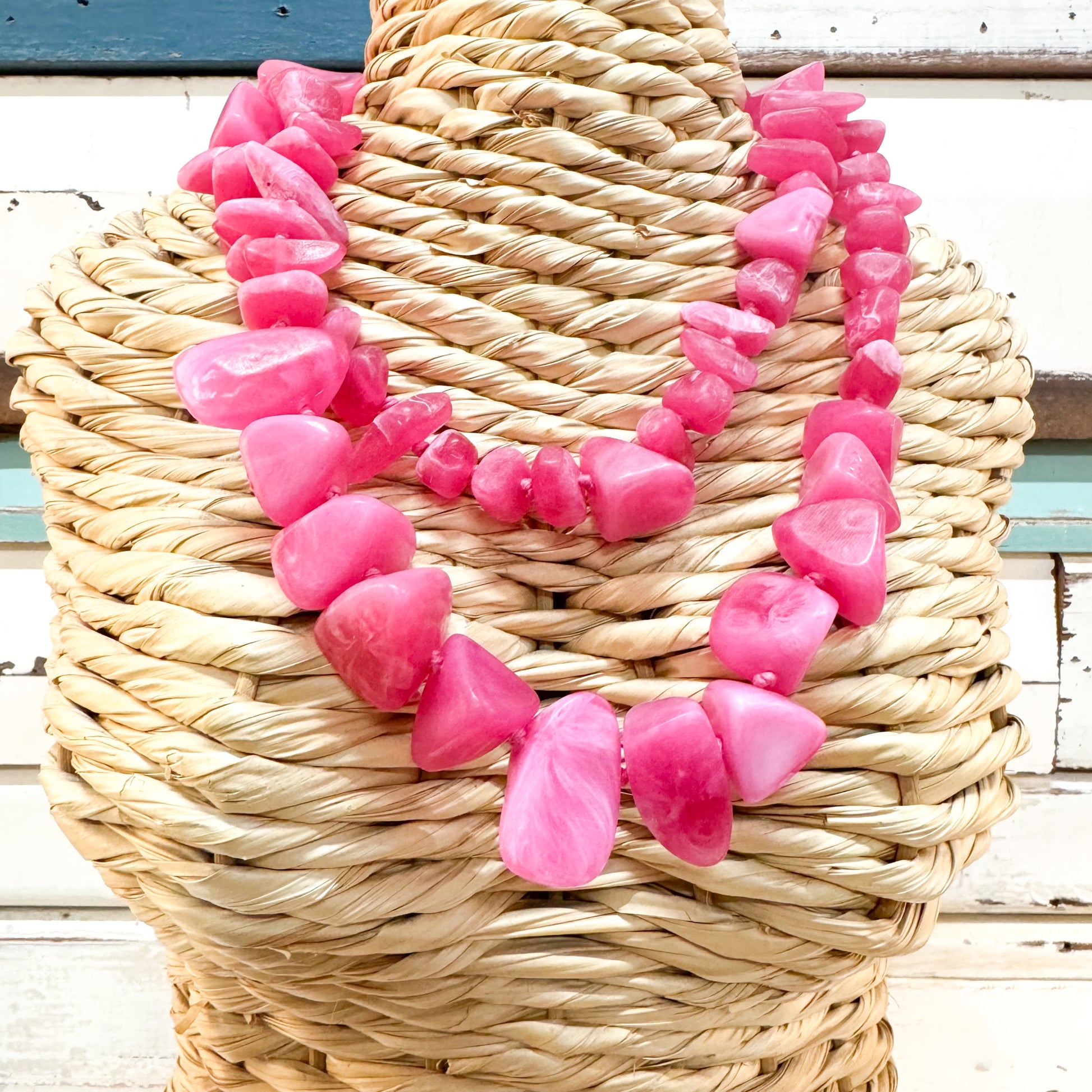 The Brightside Store | Dino Resin Necklace - Pebbles Pink - - double string of irregular resin beads in hot pink tones 