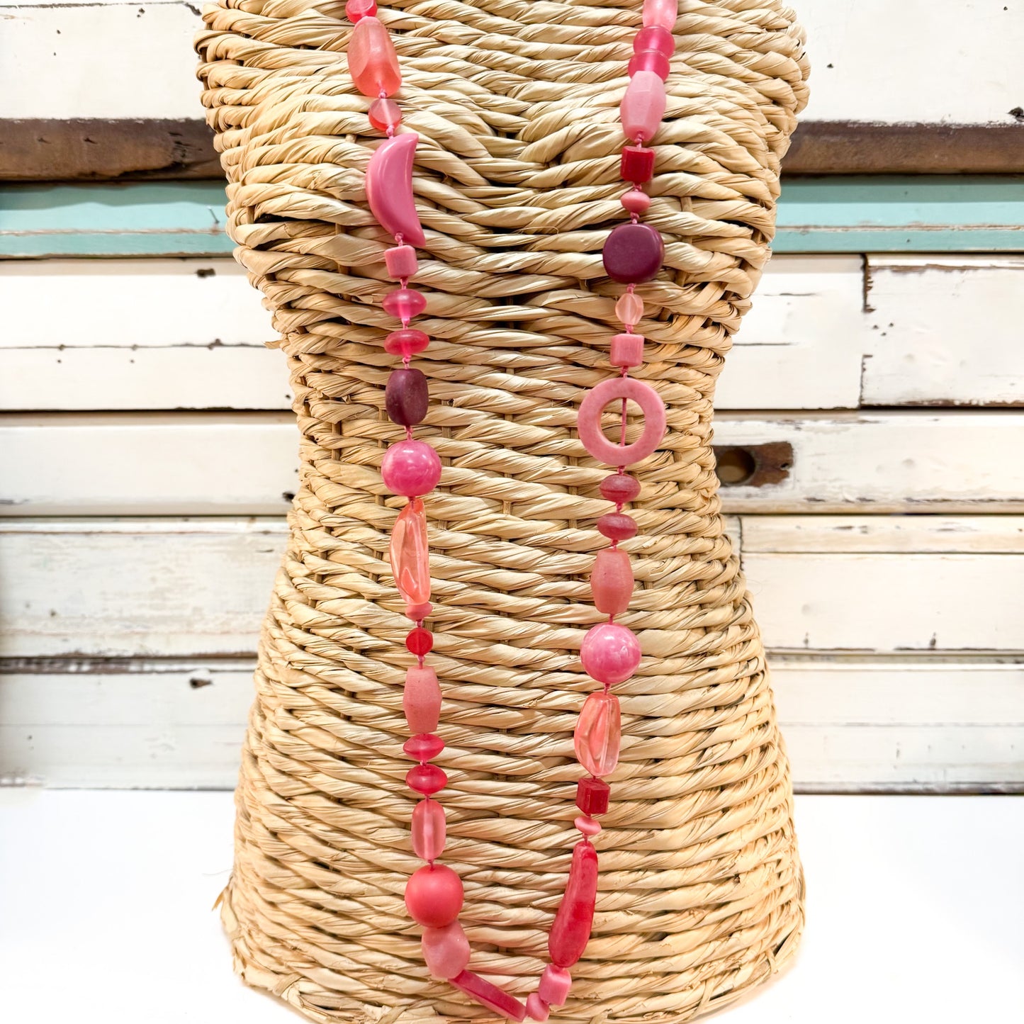 The Brightside Store | Fiesta Necklace - Pink Fizz - long strand of mixed resin & glass pink beads