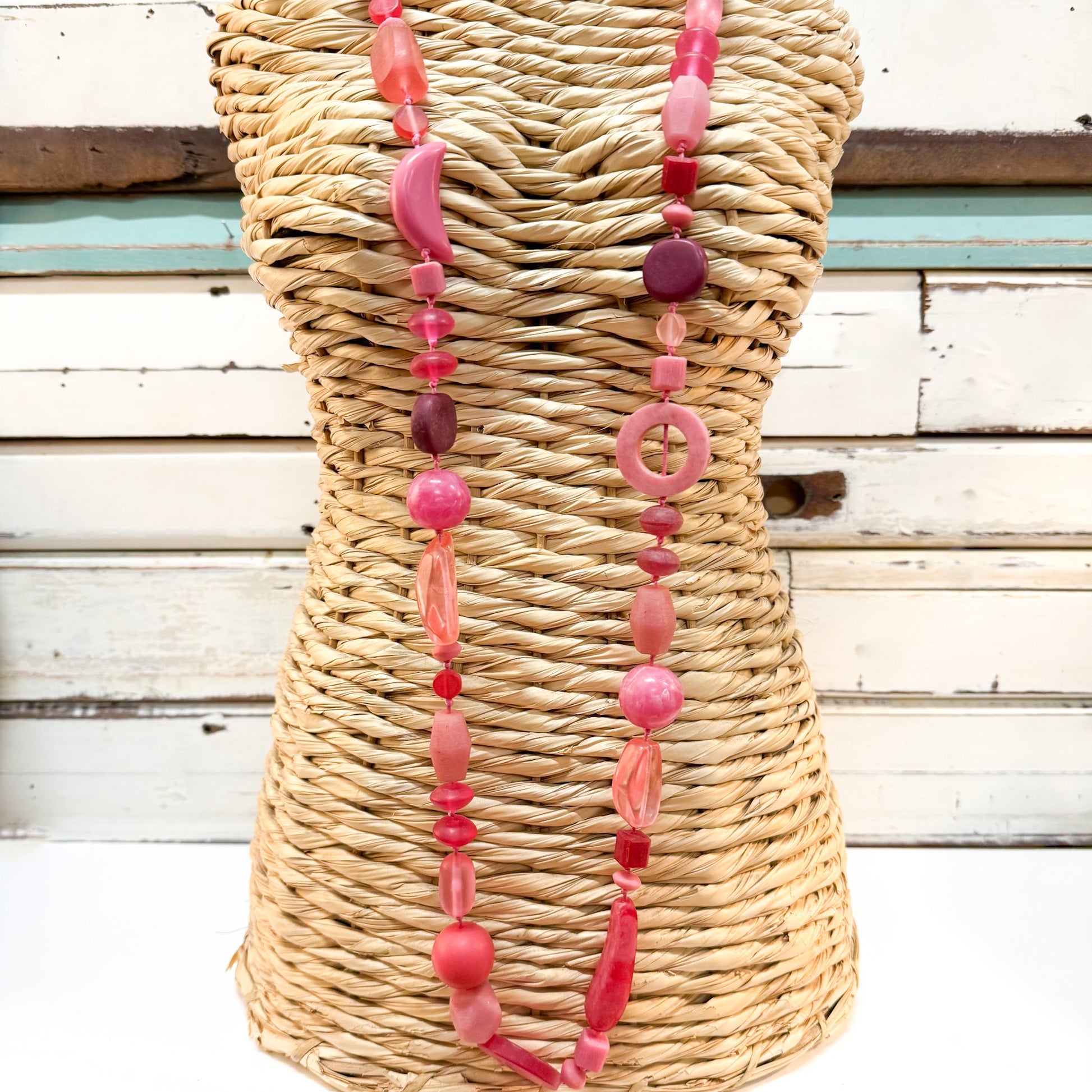 The Brightside Store | Fiesta Necklace - Pink Fizz - long strand of mixed resin & glass pink beads