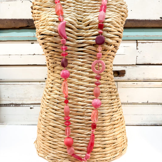The Brightside Store | Fiesta Necklace - Pink Fizz - long strand of mixed resin & glass pink beads