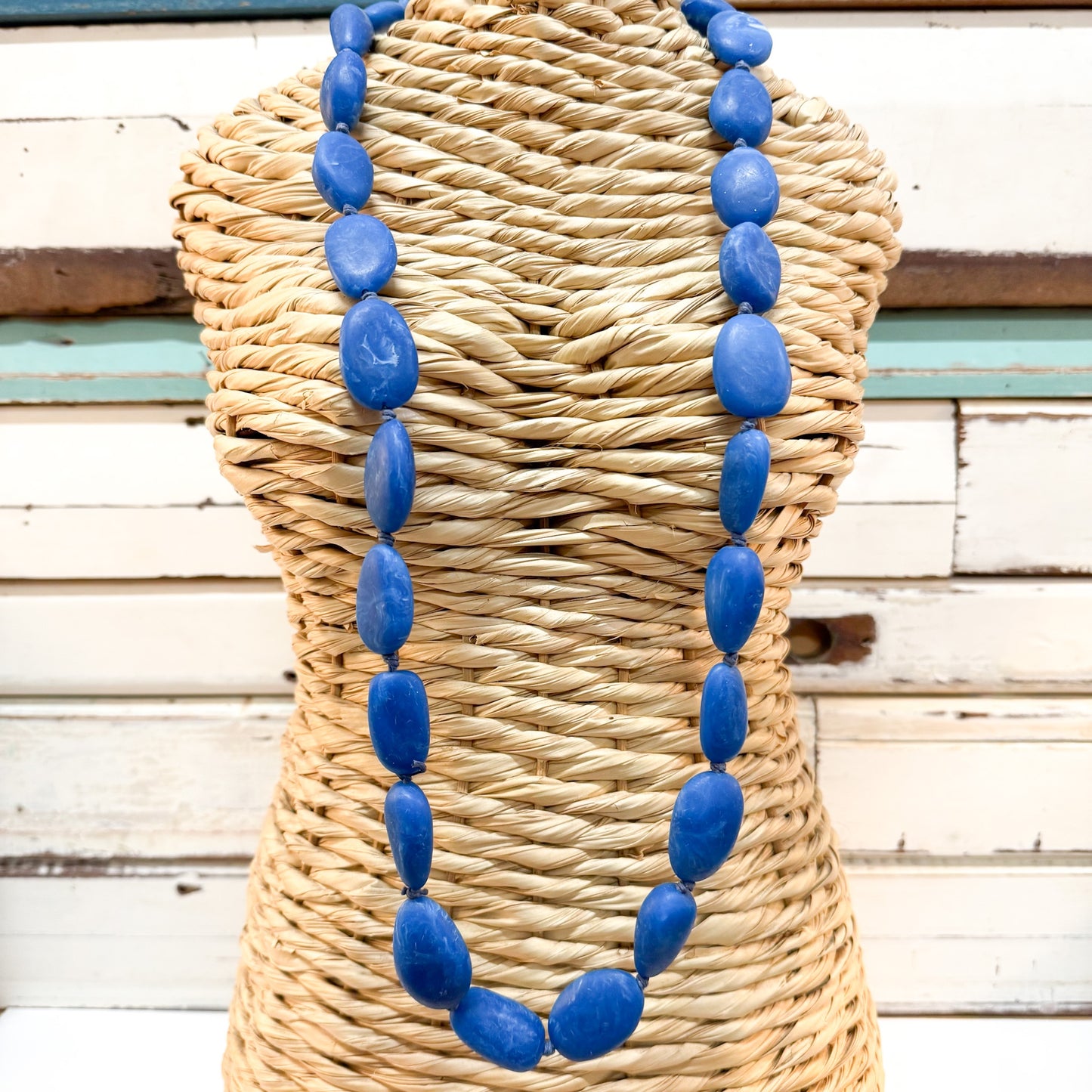 The Brightside Store | Pebble Necklace - Blueberry - string of oval resin beads in medium blue tones 