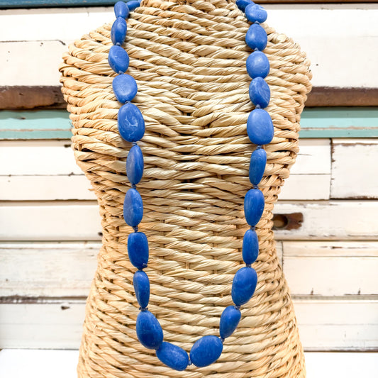 The Brightside Store | Pebble Necklace - Blueberry - string of oval resin beads in medium blue tones 