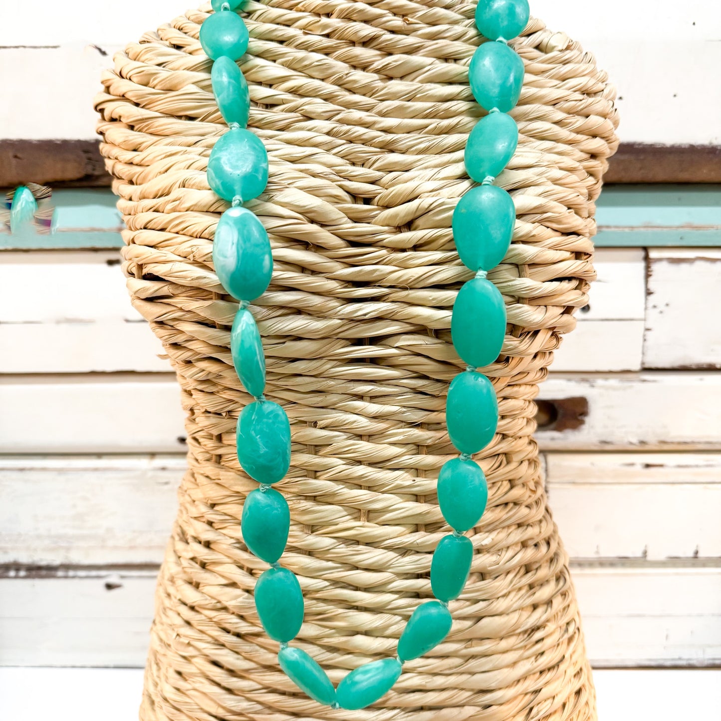 The Brightside Store | Pebble Necklace - Kiwi Green - string of oval resin beads in turquoise green tones 