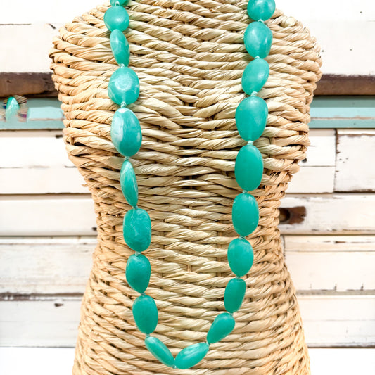 The Brightside Store | Pebble Necklace - Kiwi Green - string of oval resin beads in turquoise green tones 