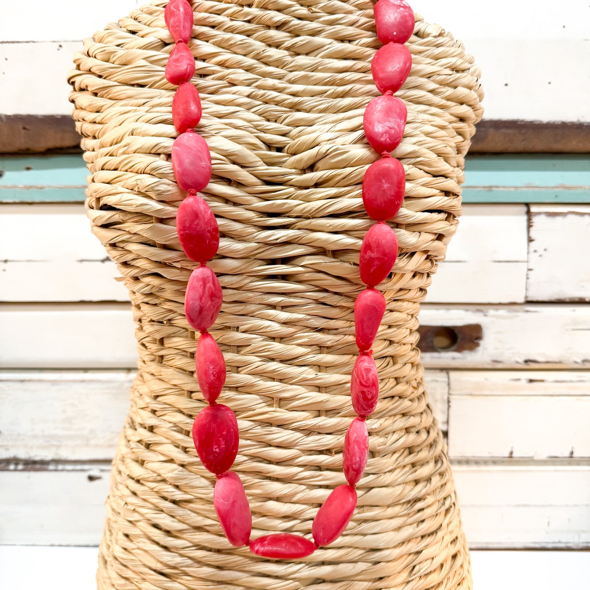 The Brightside Store | Pebble Necklace - Strawberry - string of oval resin beads in red tones 