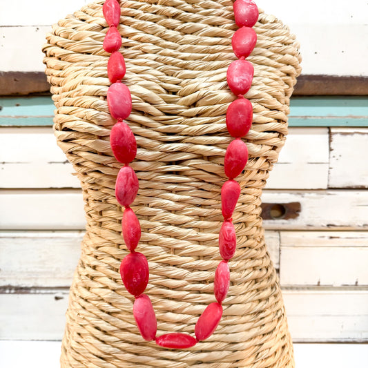 The Brightside Store | Pebble Necklace - Strawberry - string of oval resin beads in red tones 