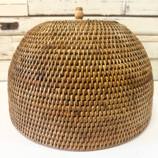 Woven rattan basket with a wooden handle The Brightside Store | Rattan Food Cover