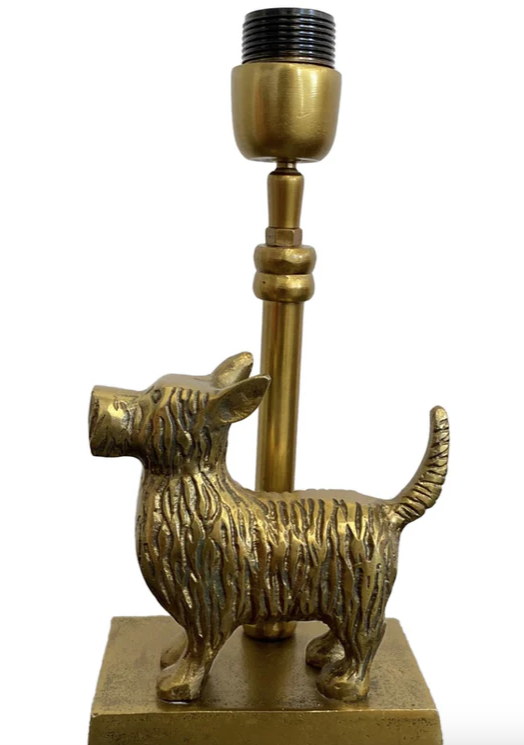 The Lighting Empress - Schnautzer Lamp Base - Brass dog-shaped lamp base on a white background