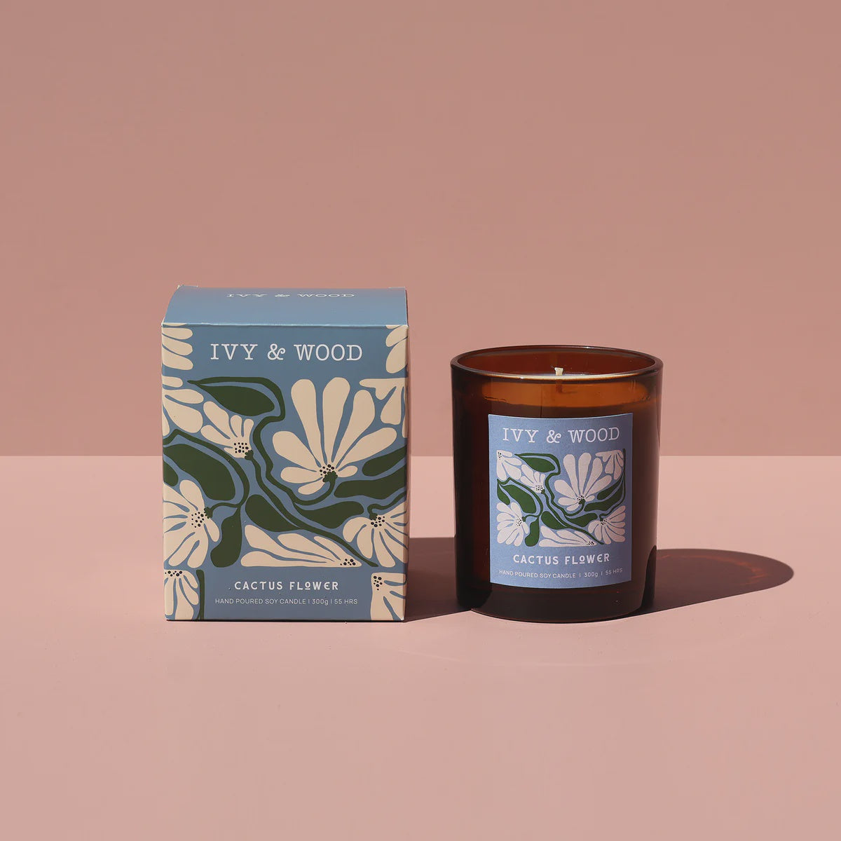 Ivy & Wood cactus flower scented candle in glass jar