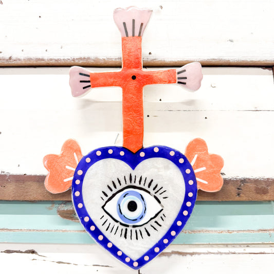jones and co heart cross eye capiz shell art